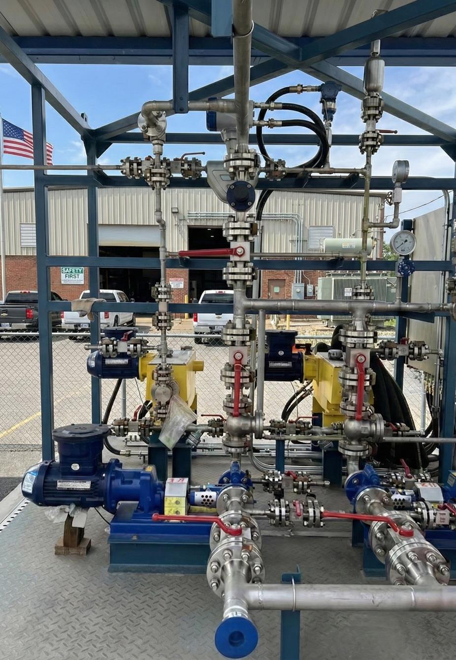 Cestoil chemical injection skid with pumps, valves and pipework